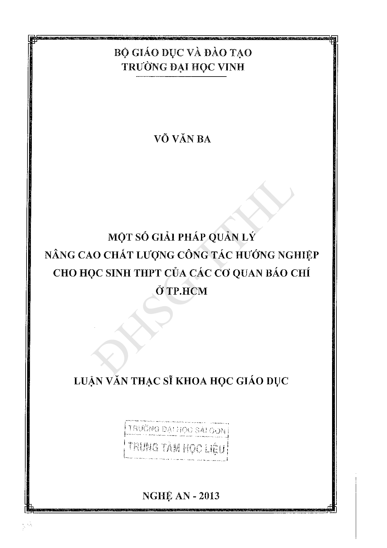 Một số giải pháp quản lý nâng cao chất lượng công tác hướng nghiệp cho học sinh THPT của các cơ quan báo chí ở TP.HCM