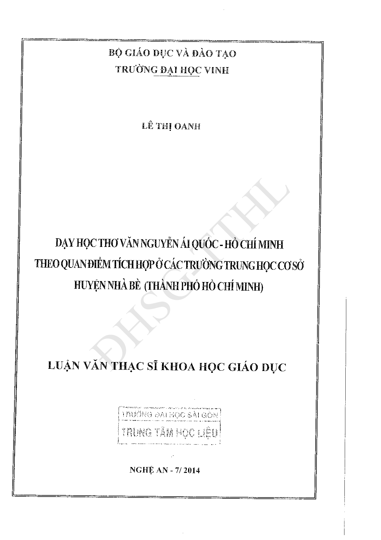 Dạy học thơ văn Nguyễn Ái Quốc - Hồ Chí Minh  theo quan điểm tích hợp ở các trường trung học cơ sở huyện nhà bè (Thành Phố Hồ Chí Minh)