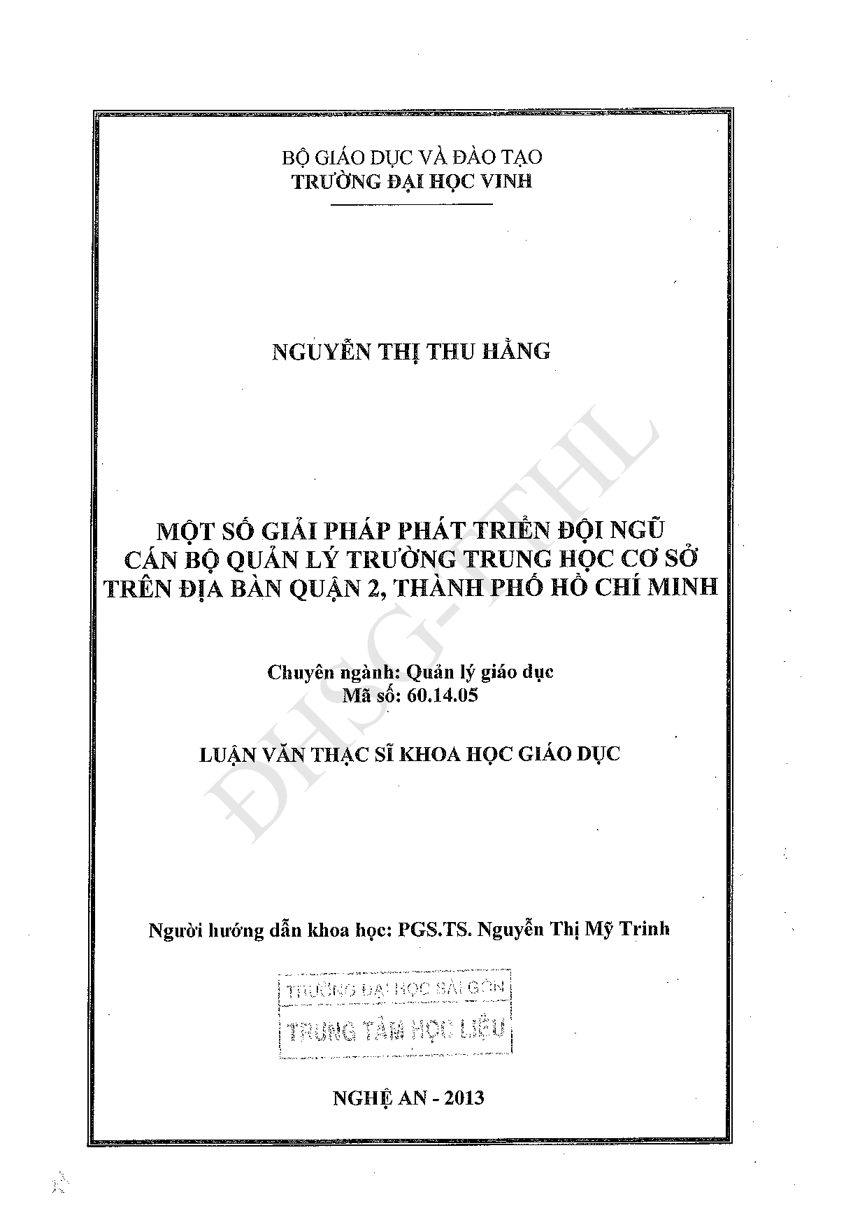 Một số giải pháp phát triển đội ngũ cán bộ quản lý trường Trung học cơ sở quận 2, Thành phố Hồ Chí Minh