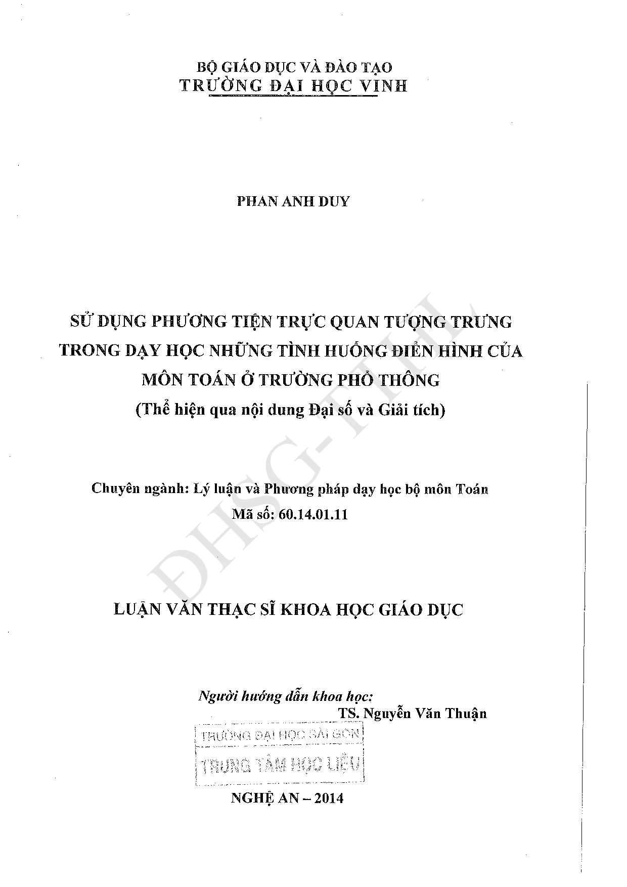 Sử dụng phương tiện trực quan tượng trưng trong dạy học những tình huống điển hình của môn toán ở trường phổ thông (thể hiện qua nội dung đại số và giải tích)