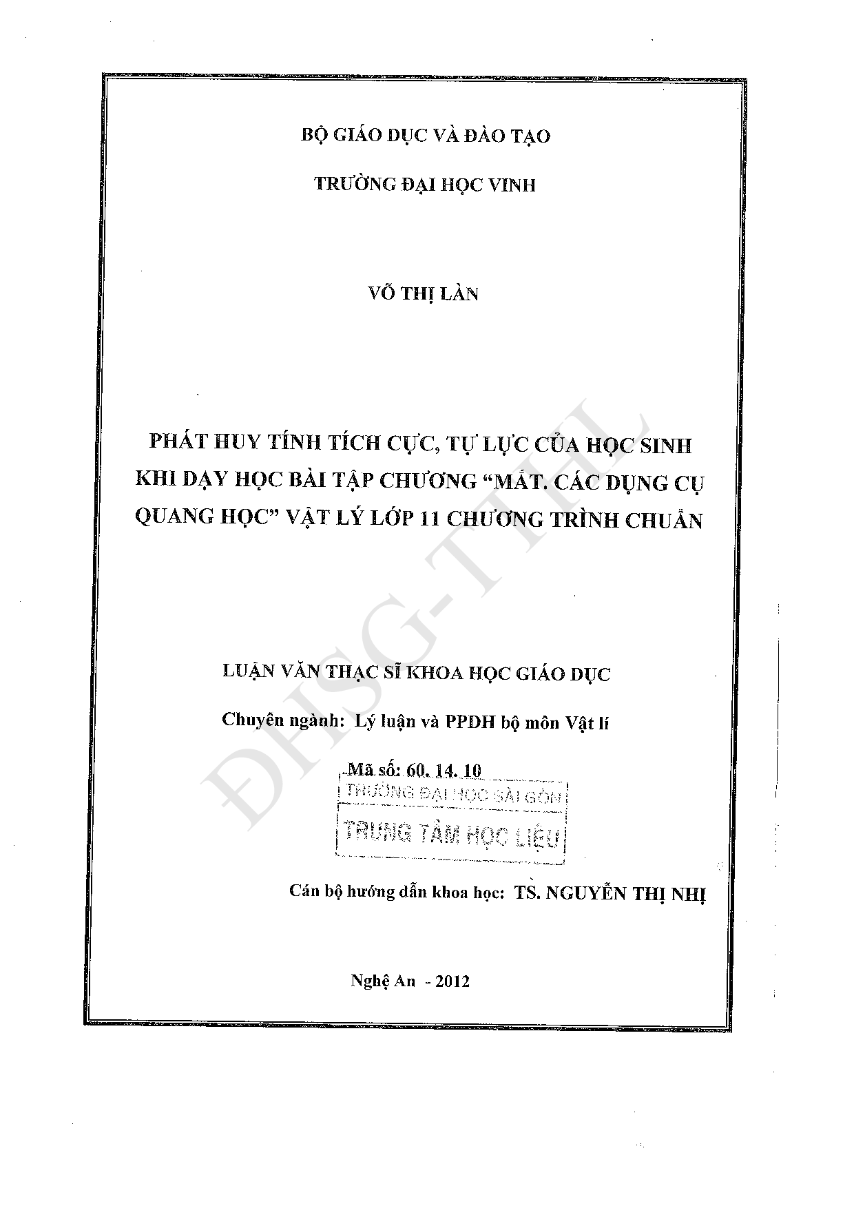 Phát huy tính tích cực, tự lực của học sinh khi dạy học bài tập chương "Mắt. Các dụng cụ Quang học" Vật lí lớp 11 chương trình chuẩn