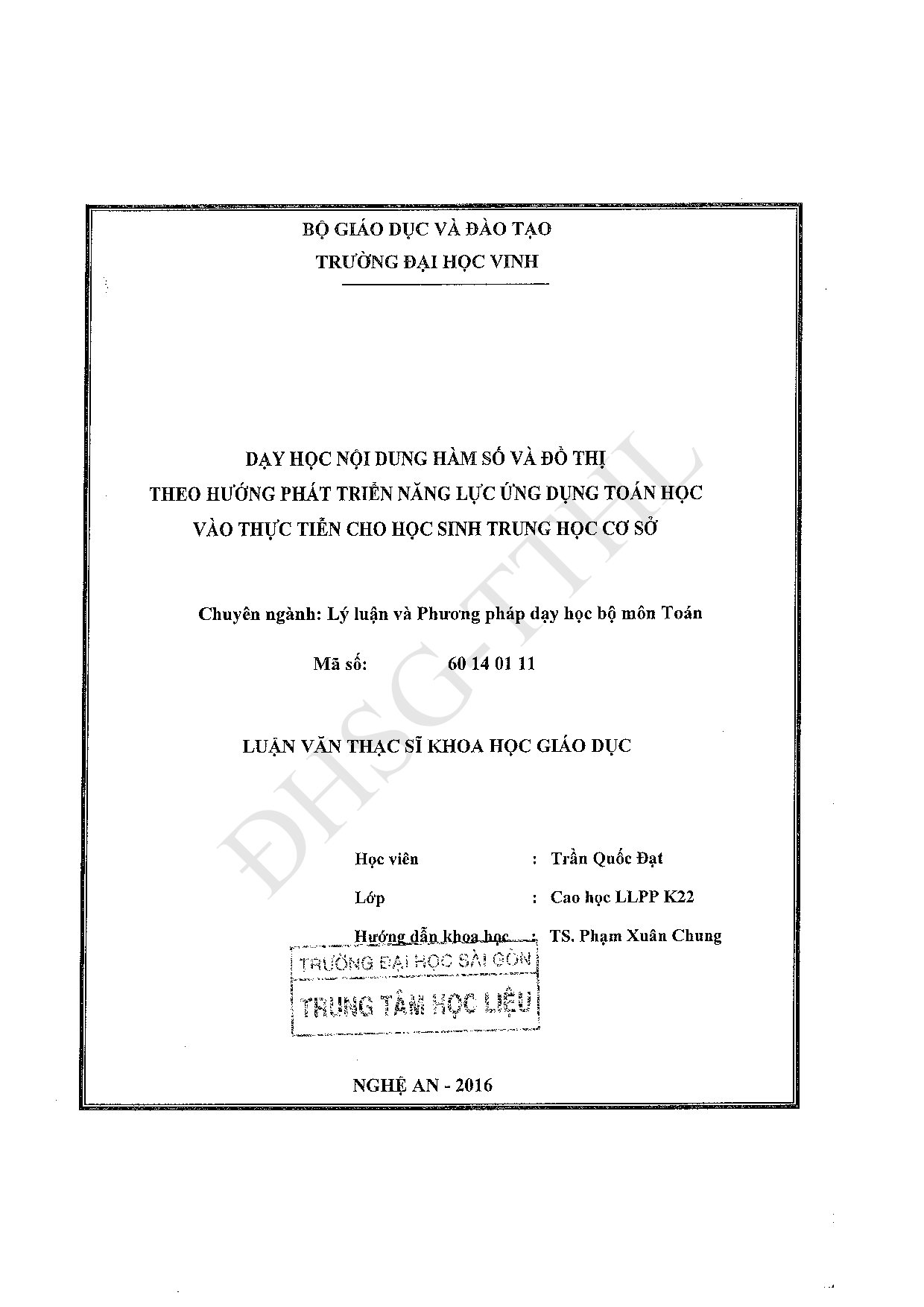 Dạy học nội dung hàm số và đồ thị theo hướng phát triển năng lực ứng dụng Toán học vào thực tiễn cho học sinh Trung học cơ sở