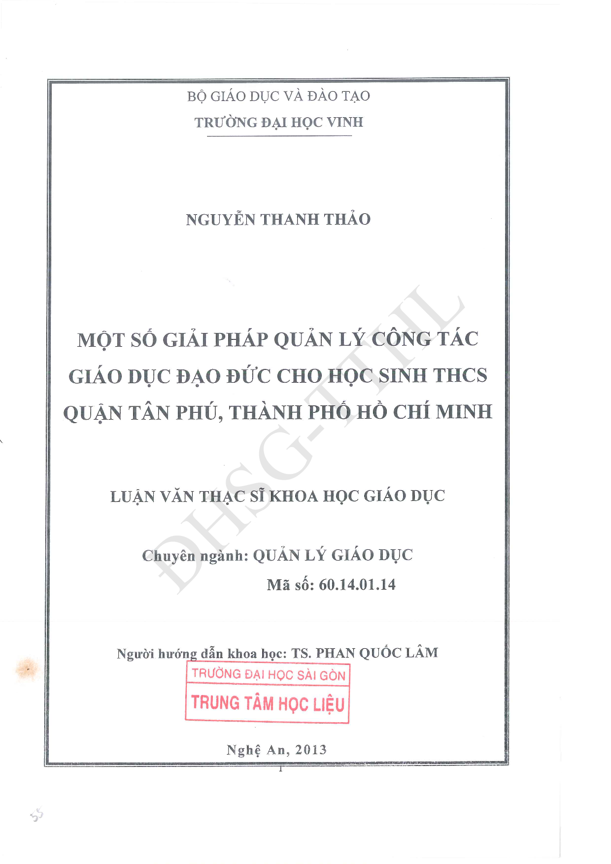 Một số giải pháp quản lý công tác giáo dục đạo đức cho học sinh THCS quận Tân Phú, thành phố Hồ Chí Minh