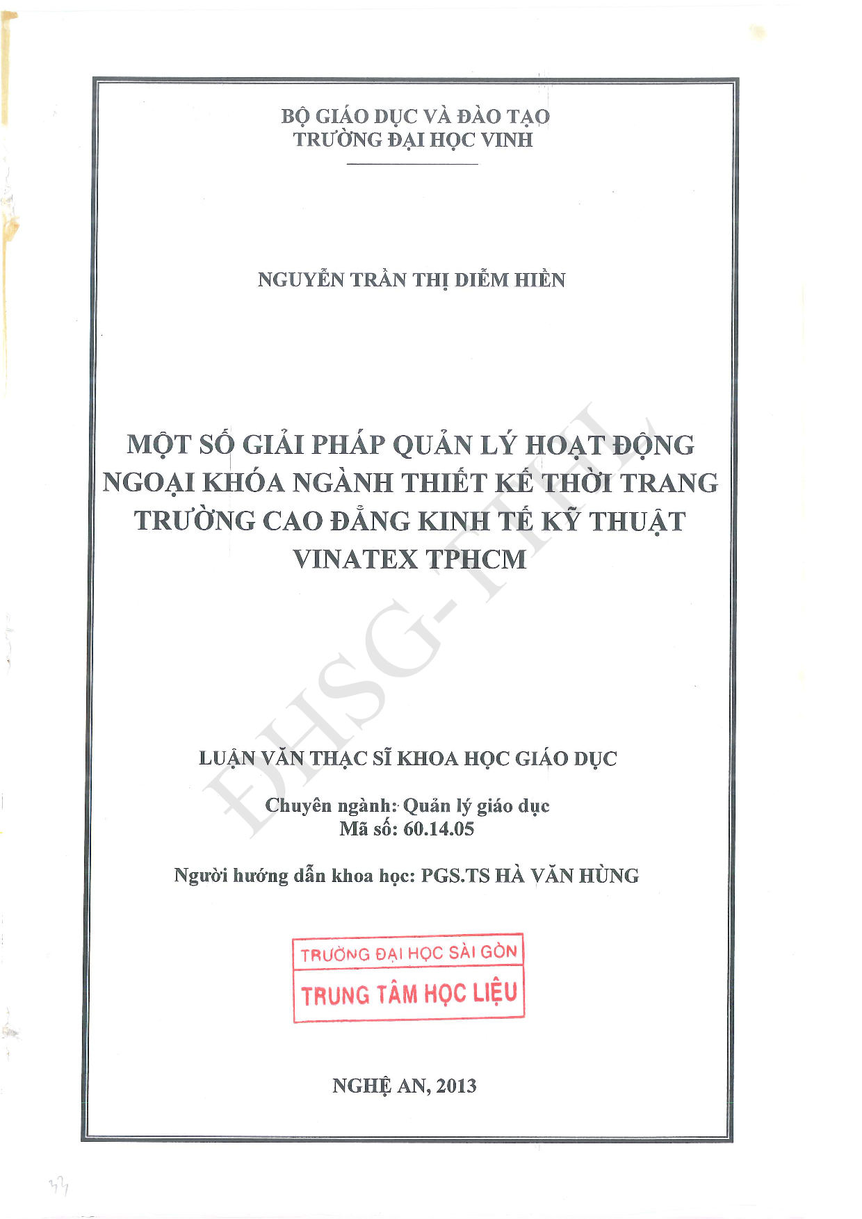 Một số giải pháp quản lý hoạt động ngoại khóa ngành thiết kế thời trang trường Cao đẳng Kinh tế - Kỹ thuật Vinatex TP.HCM