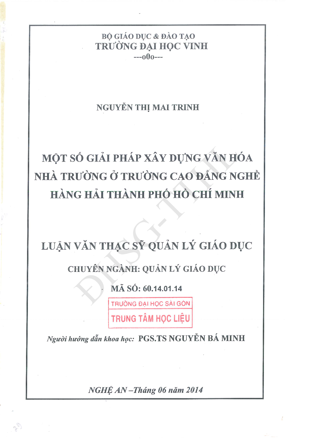 Một số giải pháp xây dựng văn hóa nhà trường ở trường Cao đẳng nghề hàng hải thành phố Hồ Chí Minh