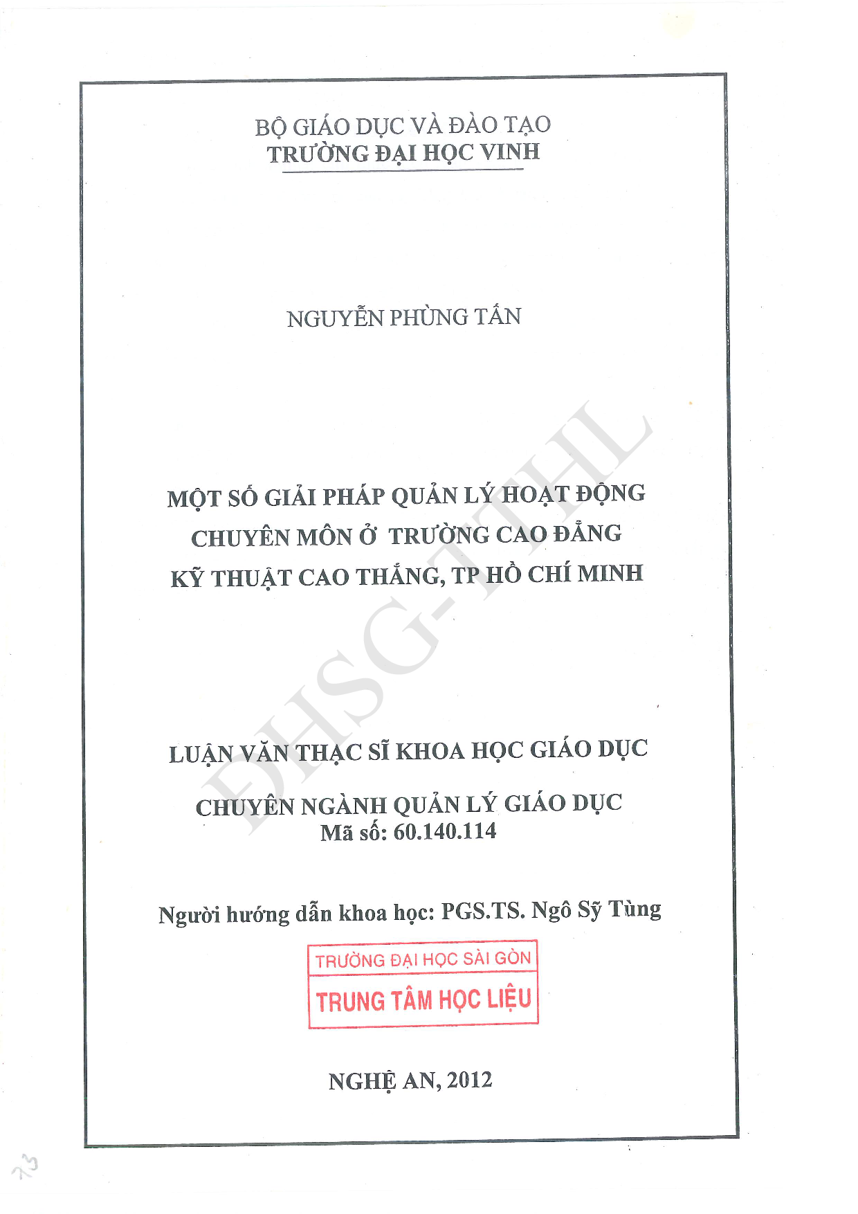 Một số giải pháp quản lý hoạt động chuyên môn ở trường Cao đẳng kỹ thuật Cao Thắng, TP. Hồ Chí Minh