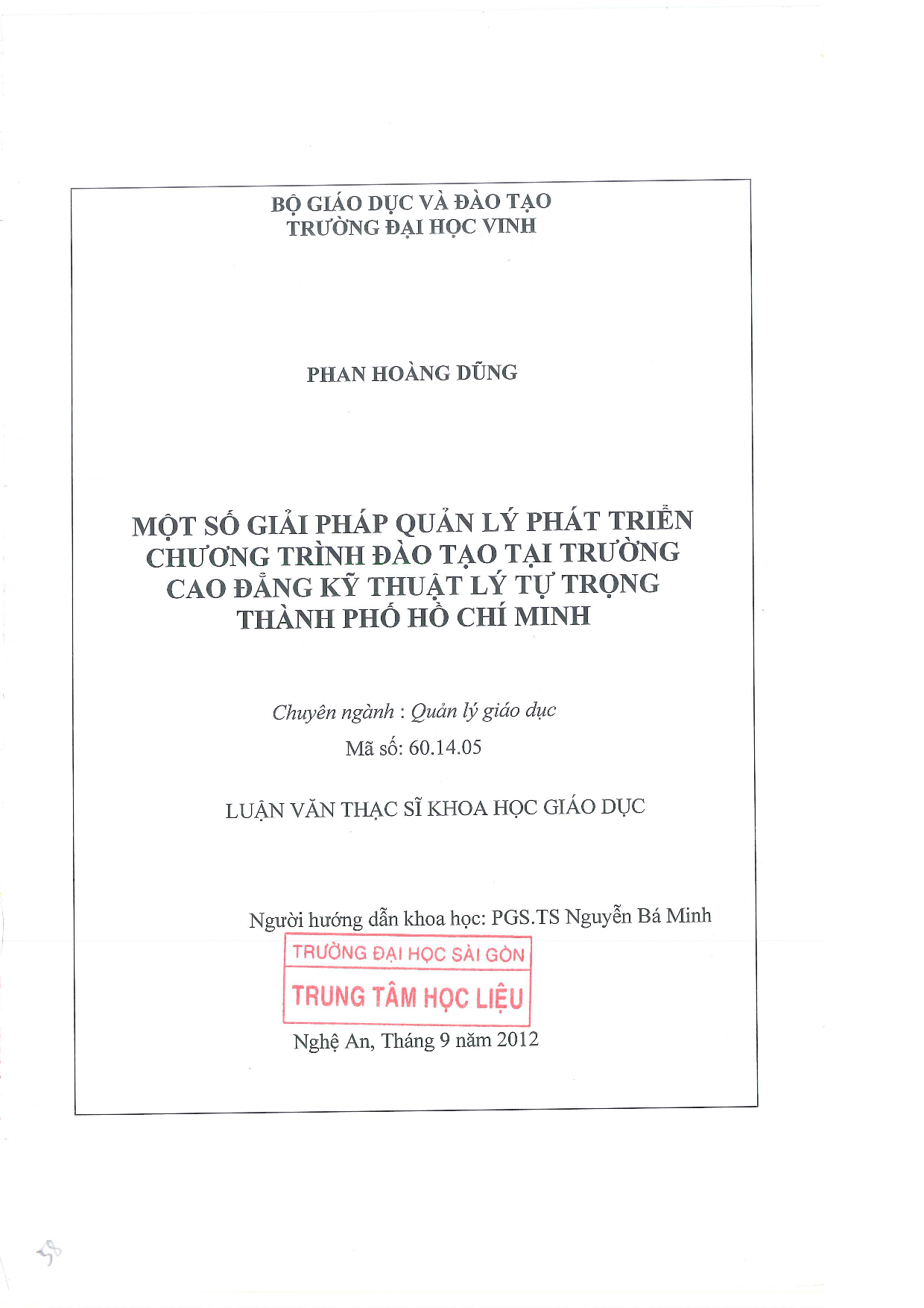 Một số giải pháp quản lý phát triển chương trình đào tạo tại trường Cao đẳng Kỹ thuật Lý Tự Trọng thành phố Hồ Chí Minh