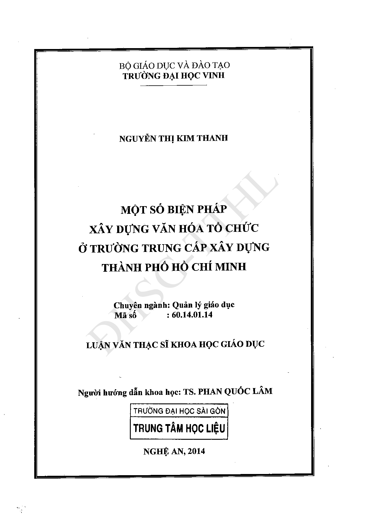 Một số biện pháp xây dựng văn hóa tổ chức ở trường Trung cấp xây dựng Thành phố Hồ Chí Minh