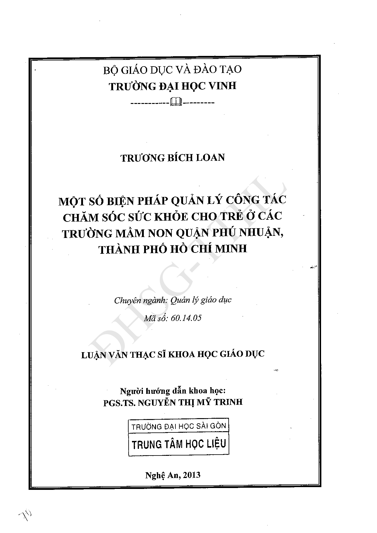 Một số biện pháp quản lý công tác chăm sóc sức khỏe cho trẻ ở các trường mầm non quận Phú Nhuận, thành phố Hồ Chí Minh