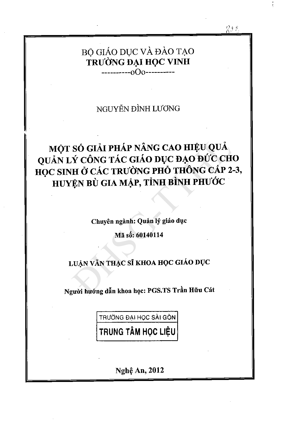 Một số giải pháp nâng cao hiệu quả quản lý công tác giáo dục đạo đức cho học sinh ở các trường phổ thông cấp 2-3, huyện Bù Gia Mập, tỉnh Bình Phước