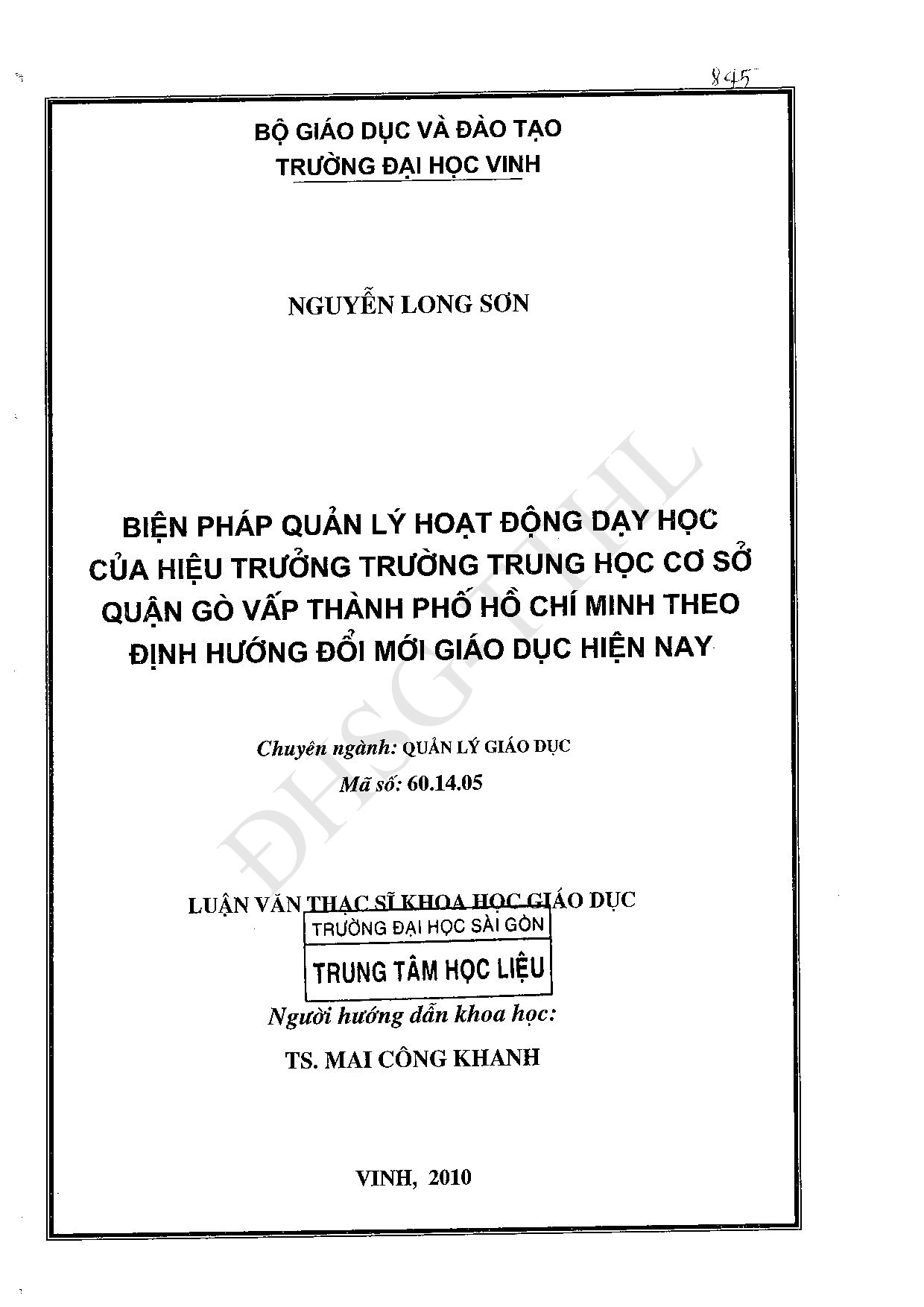 Biện pháp quản lý hoạt động  dạy học của hiệu trưởng trường trung học cơ sở quận Gò Vấp thành phố Hồ Chí Minh theo định hướng đổi mới giáo dục hiện nay