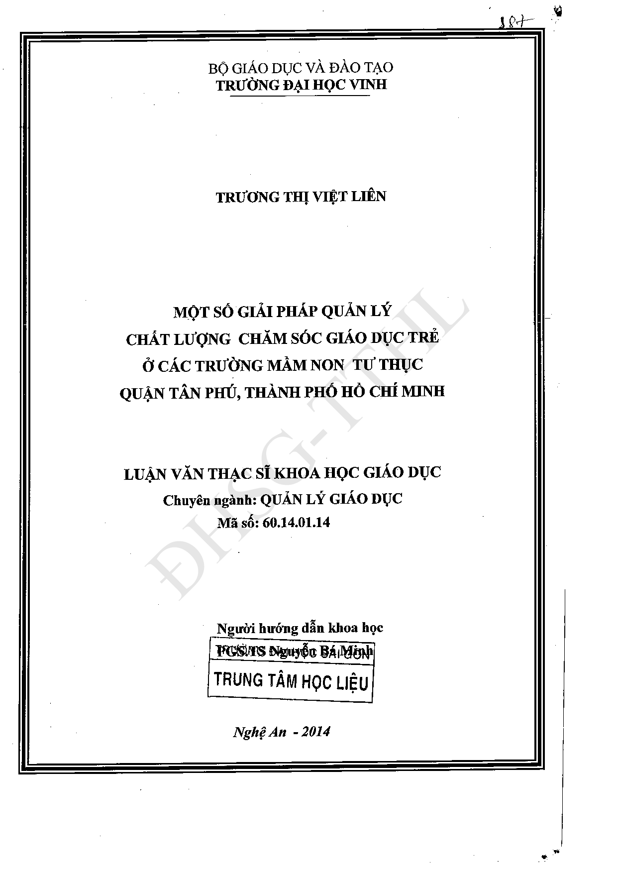 Một số giải pháp quản lý chất lượng chăm sóc giáo dục trẻ ở các trường Mầm non tư thục quận Tân Phú Thành phố Hồ Chí Minh