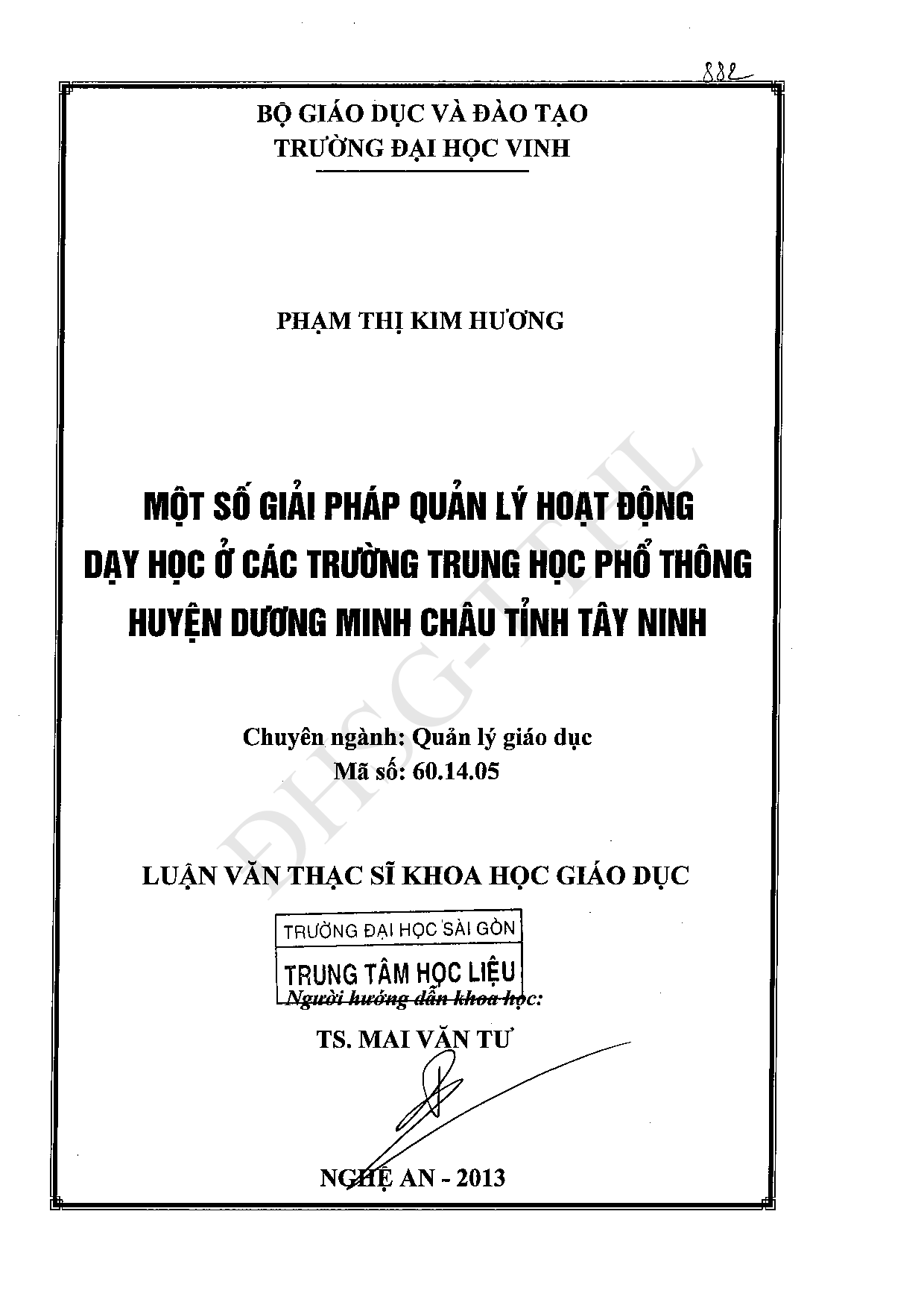 Một số giải pháp quản lý hoạt động dạy học ở các trường trung học phổ thông huyện Dương Minh Châu, tỉnh Tây Ninh