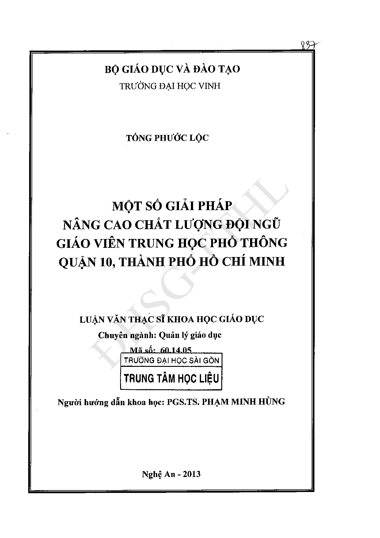 Một số giải pháp nâng cao chất lượng đội ngũ giáo viên trung học phổ thông Quận 10, thành phố Hồ Chí Minh