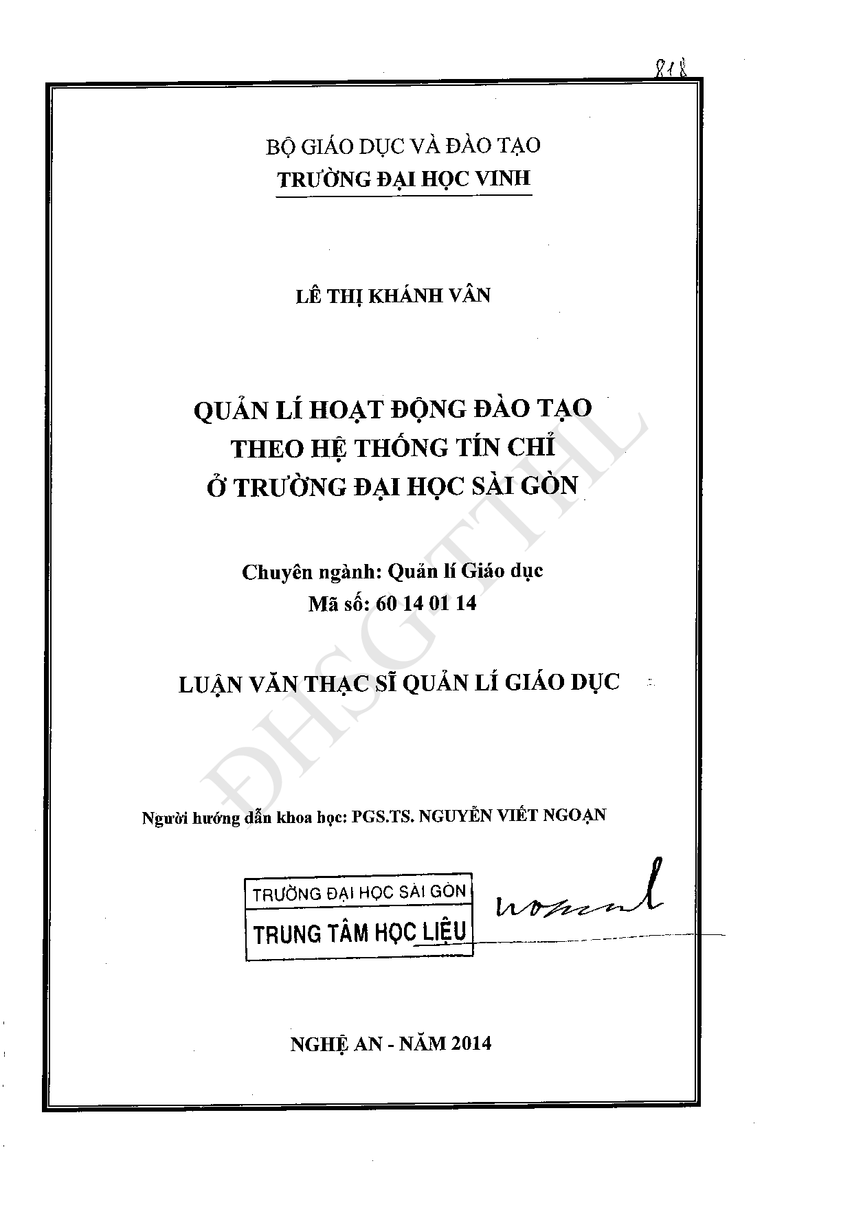 Quản lý hoạt động đào tạo theo hệ thống tín chỉ ở trường Đại học Sài Gòn