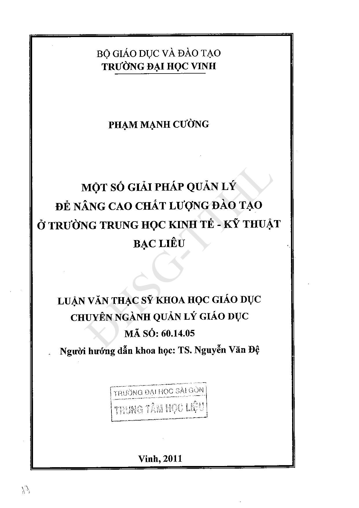 Một số giải pháp quản lý để nâng cao chất lượng đào tạo ở trường Trung học Kinh tế - Kỹ thuật Bạc Liêu