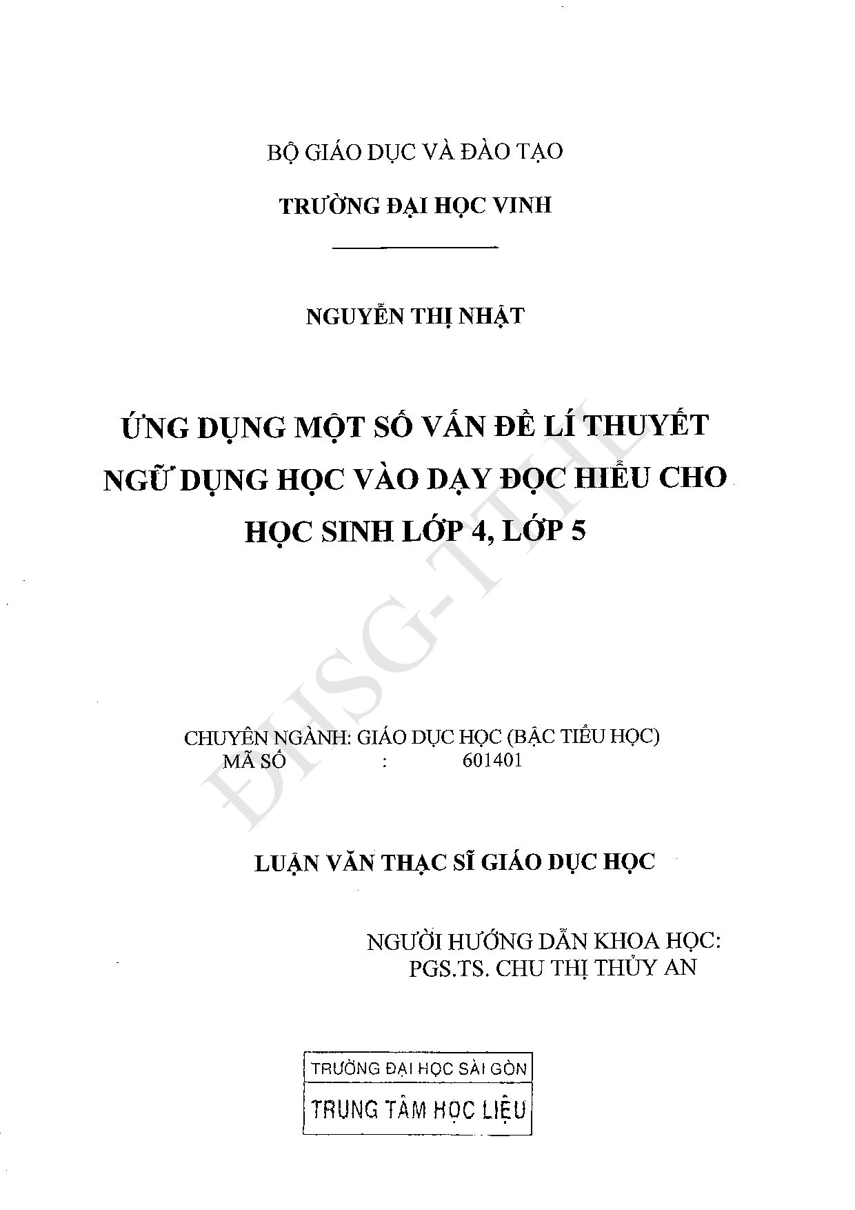 Ứng dụng một số vấn đề lí thuyết ngữ dụng học vào dạy học hiểu cho học sinh lớp 4, lớp 5