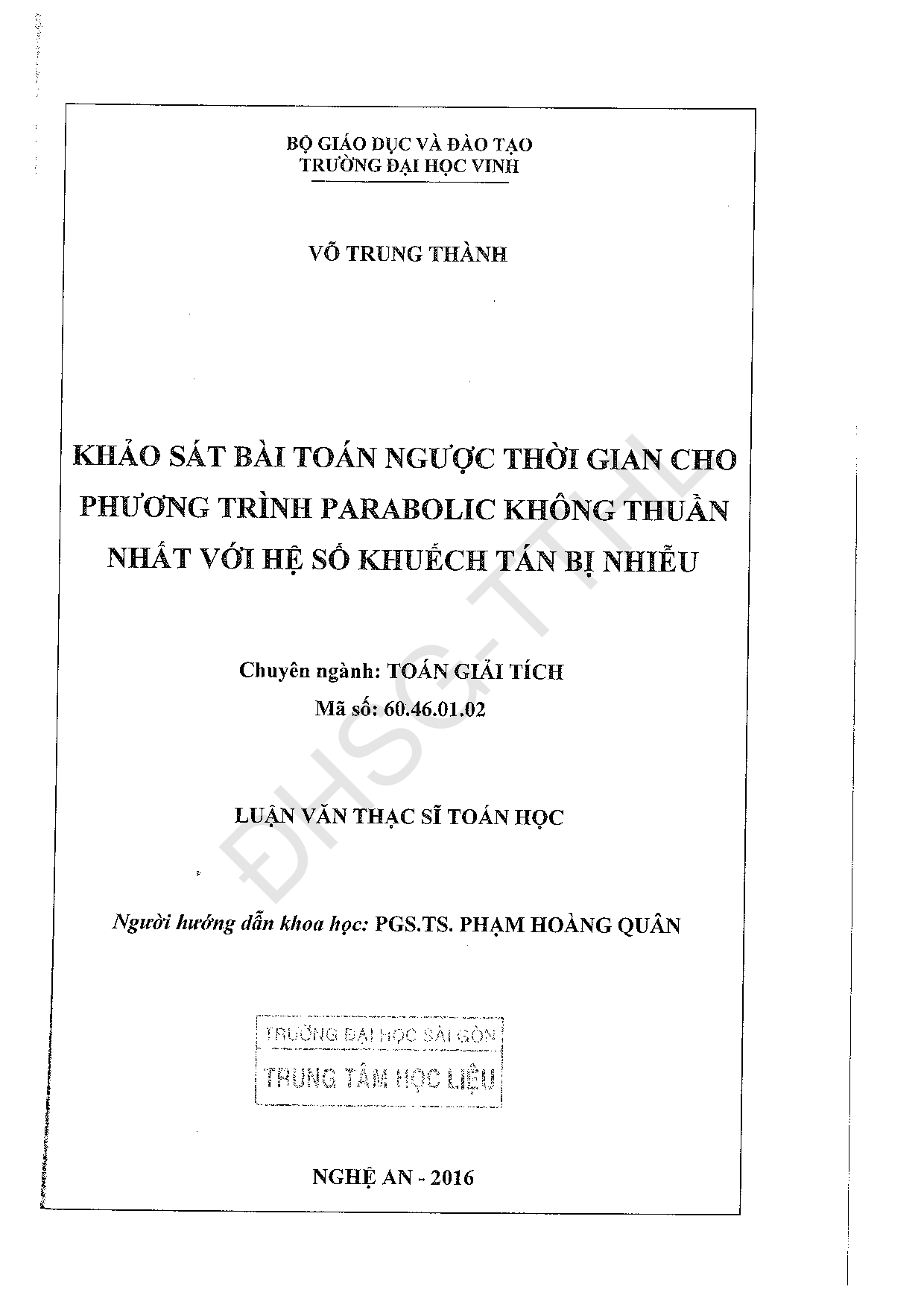 Khảo sát bài toán ngược thời gian cho phương trình parabolic không thuần nhất với hệ số khuếch tán bị nhiễu