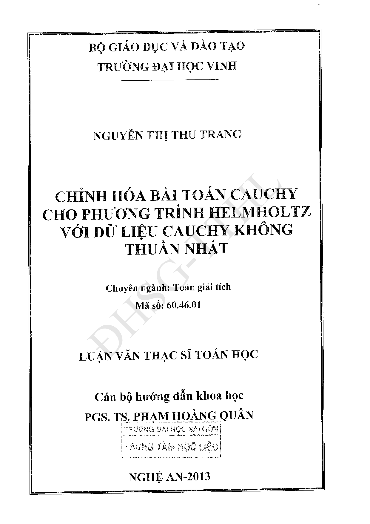 Chỉnh hóa bài toán Cauchy cho phương trình Helmholtz