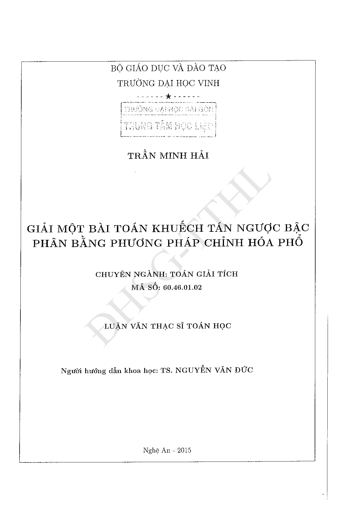 Giải một bài toán khuếch tán ngược bậc phân bằng phương pháp chỉnh hóa phổ