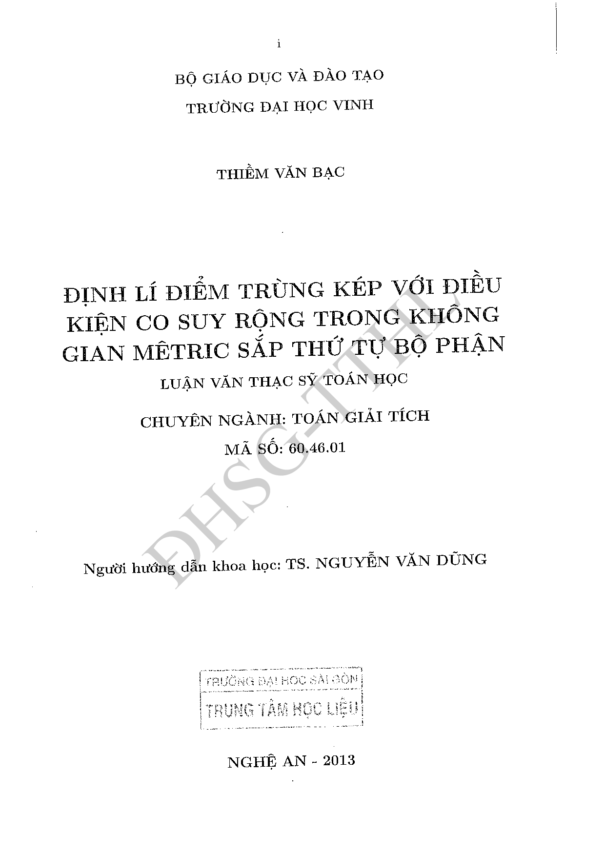 Định lí điểm trùng kép với điều kiện co suy rộng trong không gian mêtric sắp thứ tự bộ phận