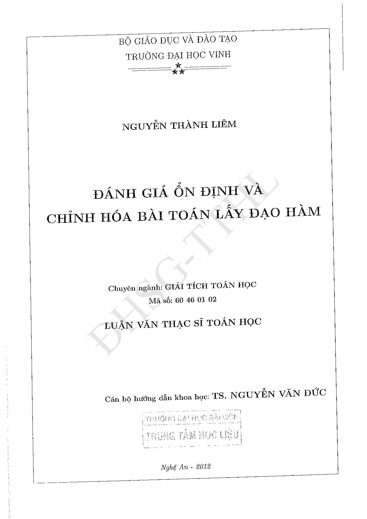 Đánh giá ổn định và chỉnh hóa bài toán lấy đạo hàm