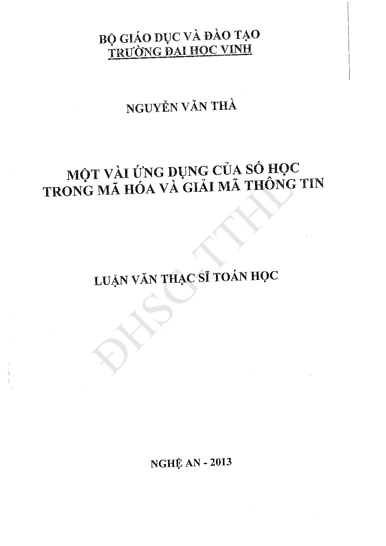 Một vài ứng dụng của số học trong mã hóa và giải mã thông tin