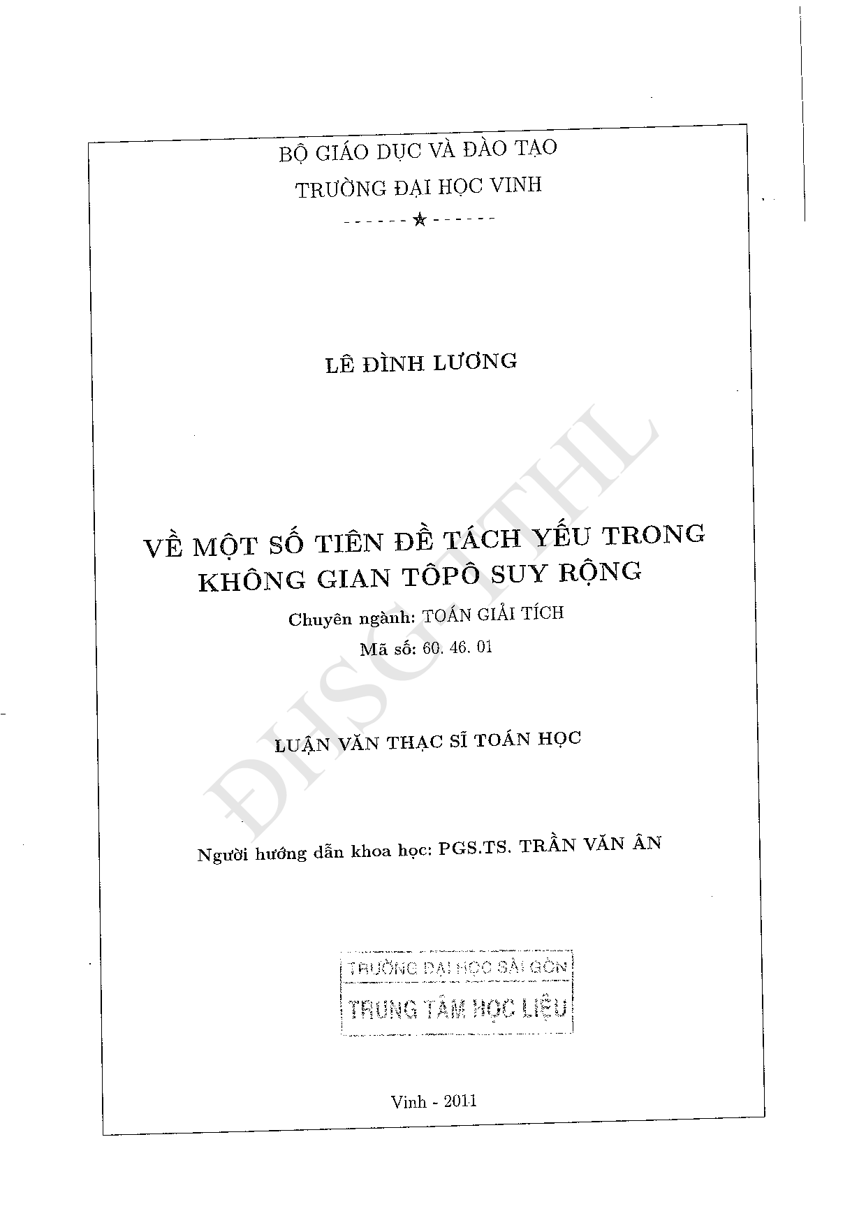 Một số tiên đề tách yếu trong không gian tôpô suy rộng