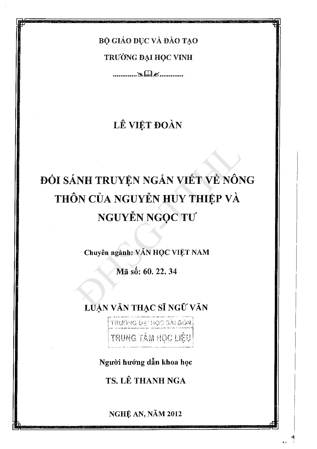 Đối sánh truyện ngắn viết về nông thôn của Nguyễn Huy Thiệp và Nguyễn Ngọc Tư