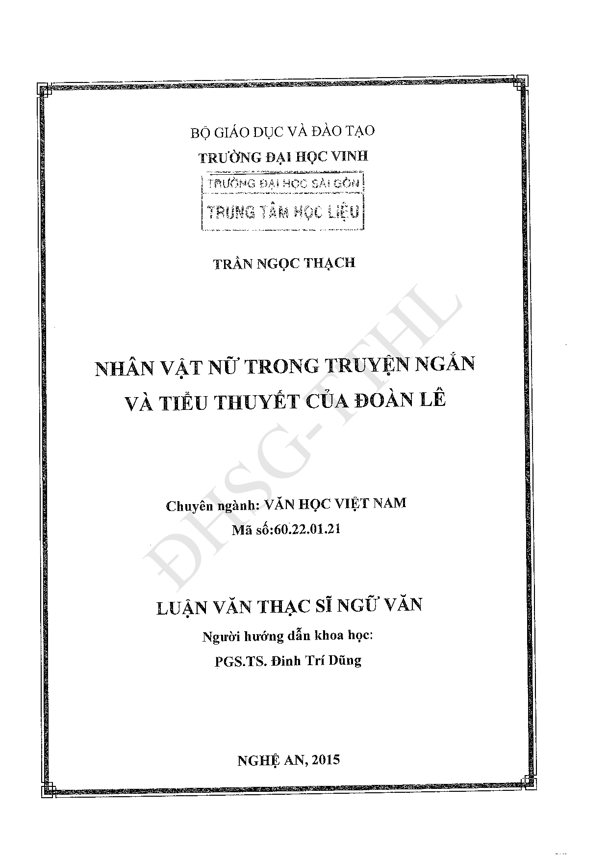 Nhân vật nữ trong truyện ngắn và tiểu thuyết của Đoàn Lê