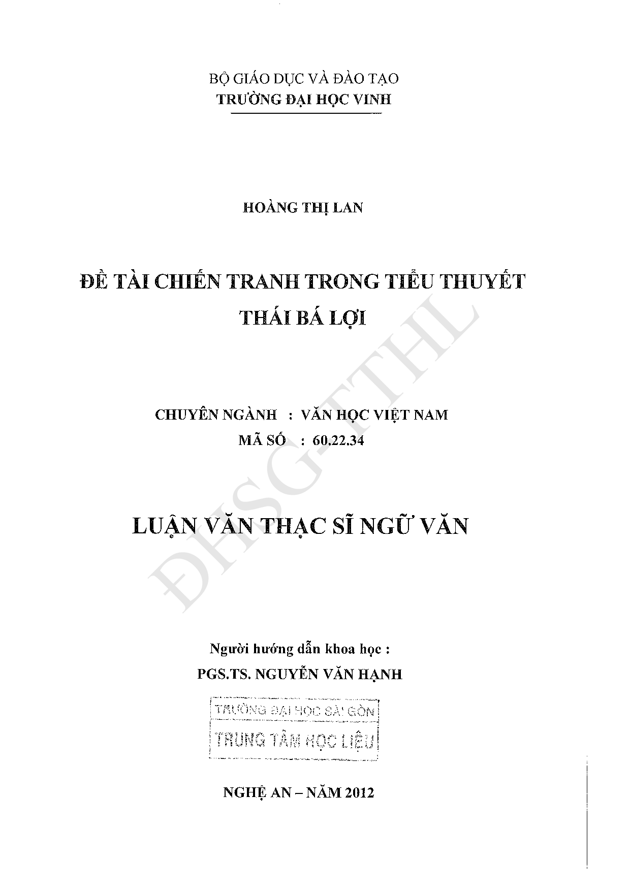 Đề tài chiến tranh trong tiểu thuyết Thái Bá Lợi