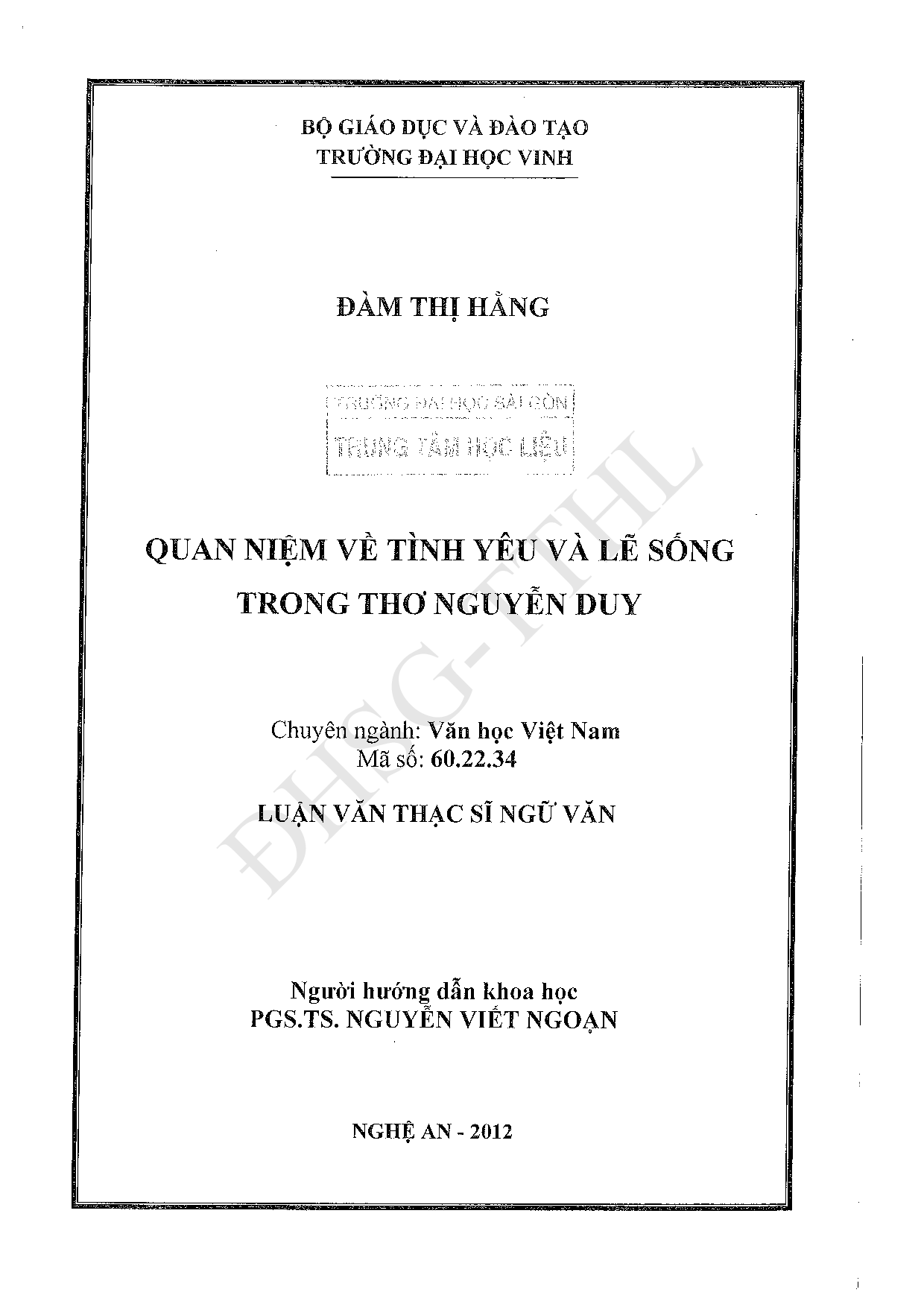 Quan niệm về tình yêu và lẽ sống trong thơ Nguyễn Duy