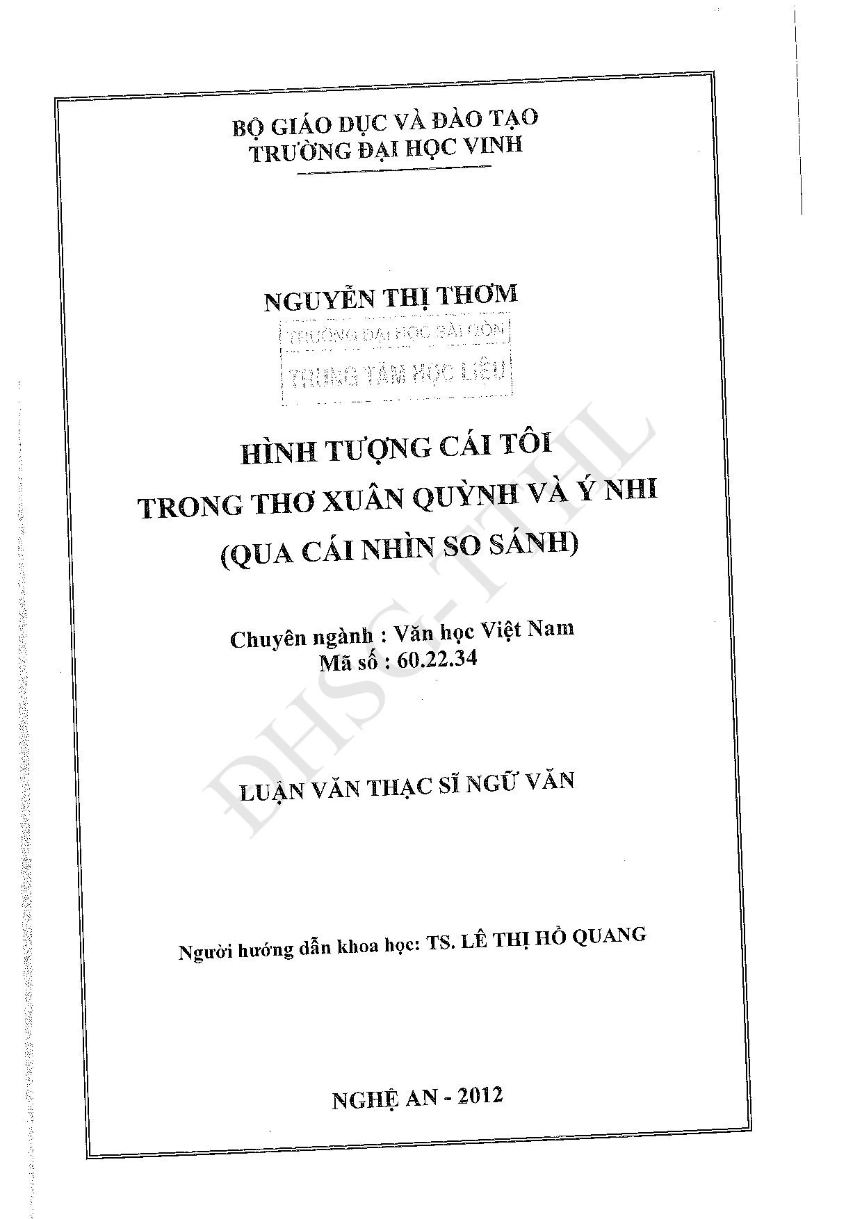 Hình tượng cái tôi trong thơ Xuân Quỳnh và Ý Nhi (Qua cái nhìn so sánh)