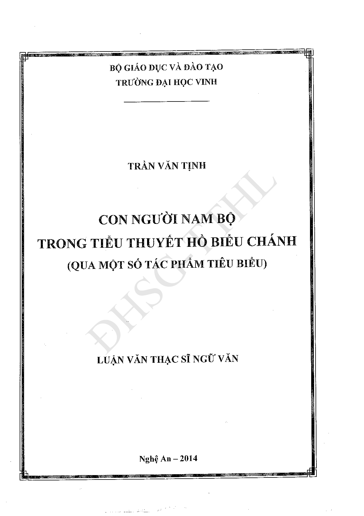 Con người Nam Bộ trong tiểu thuyết Hồ Biểu Chánh (qua một số tác phẩm tiêu biểu)