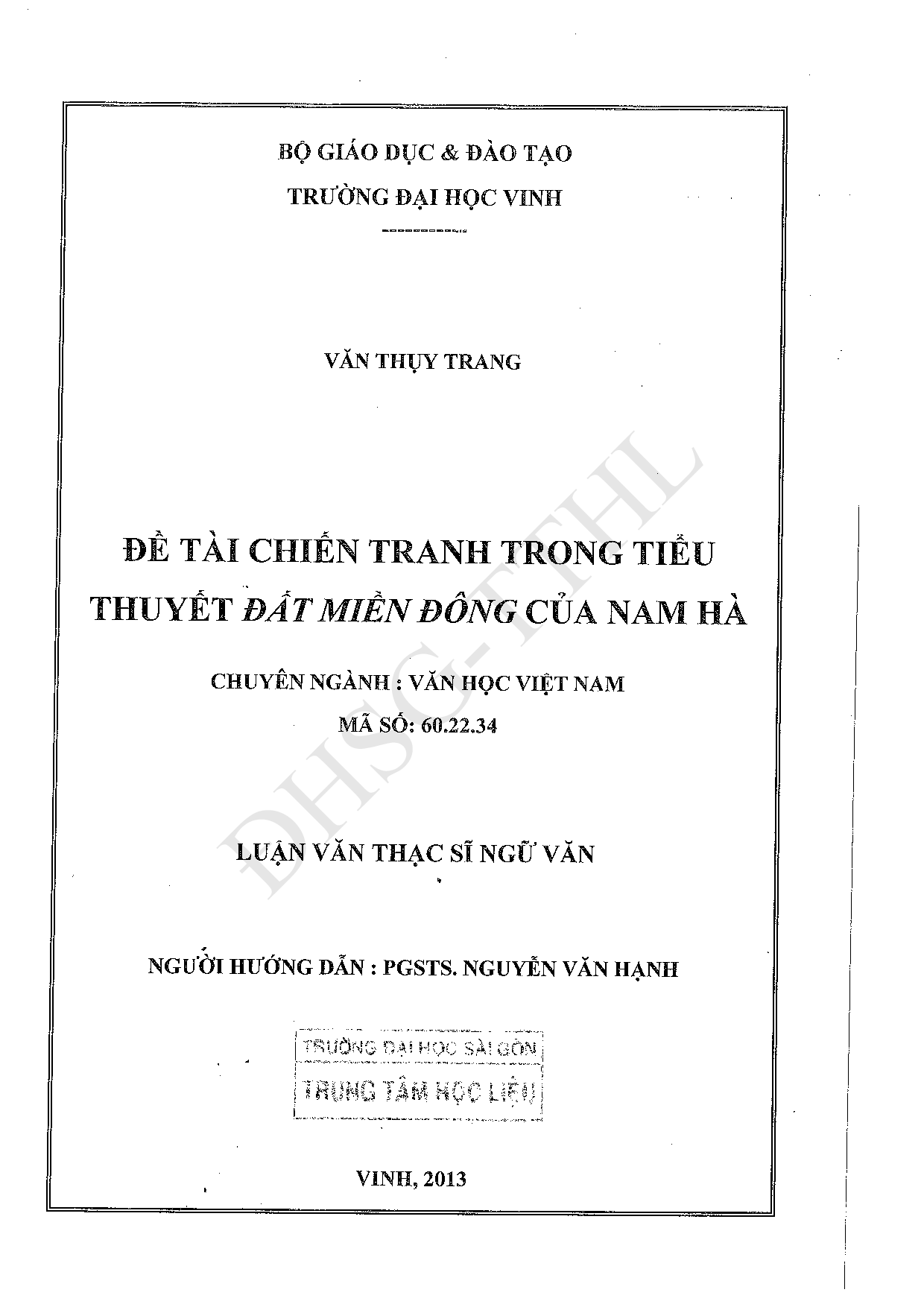 Đề tài chiến tranh trong tiểu thuyết Đất miền đông của Nam Hà