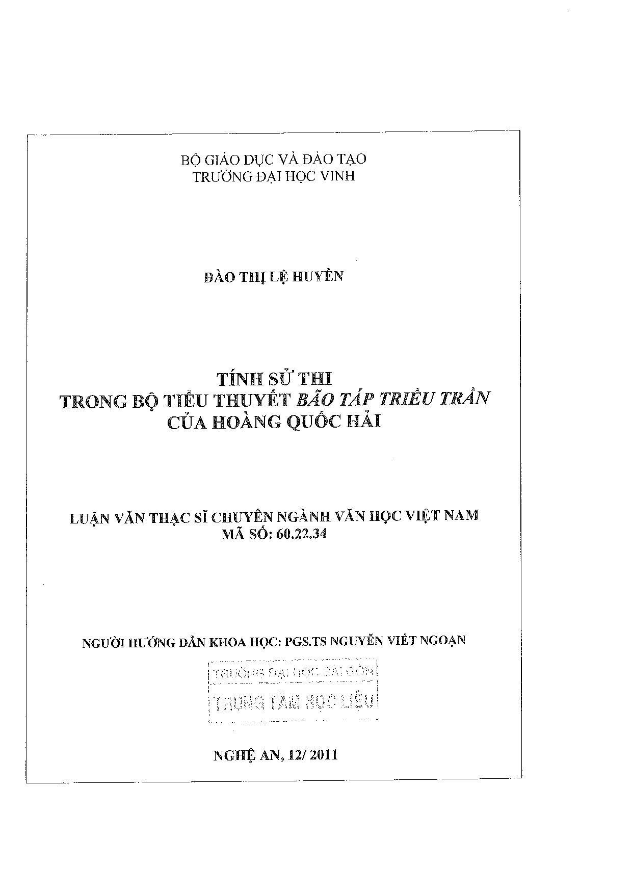 Tính sử thi trong bộ tiểu thuyết Bão táp triều Trần của Hoảng Quốc Hải