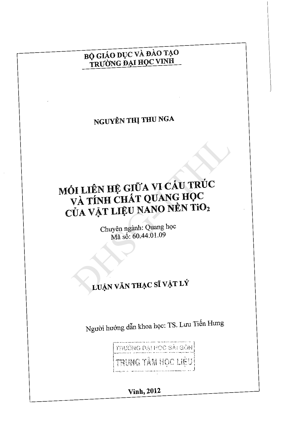 Mối liên hệ giữa vi cấu trúc và tính chất quang học của vật liệu Nano nền TiO2