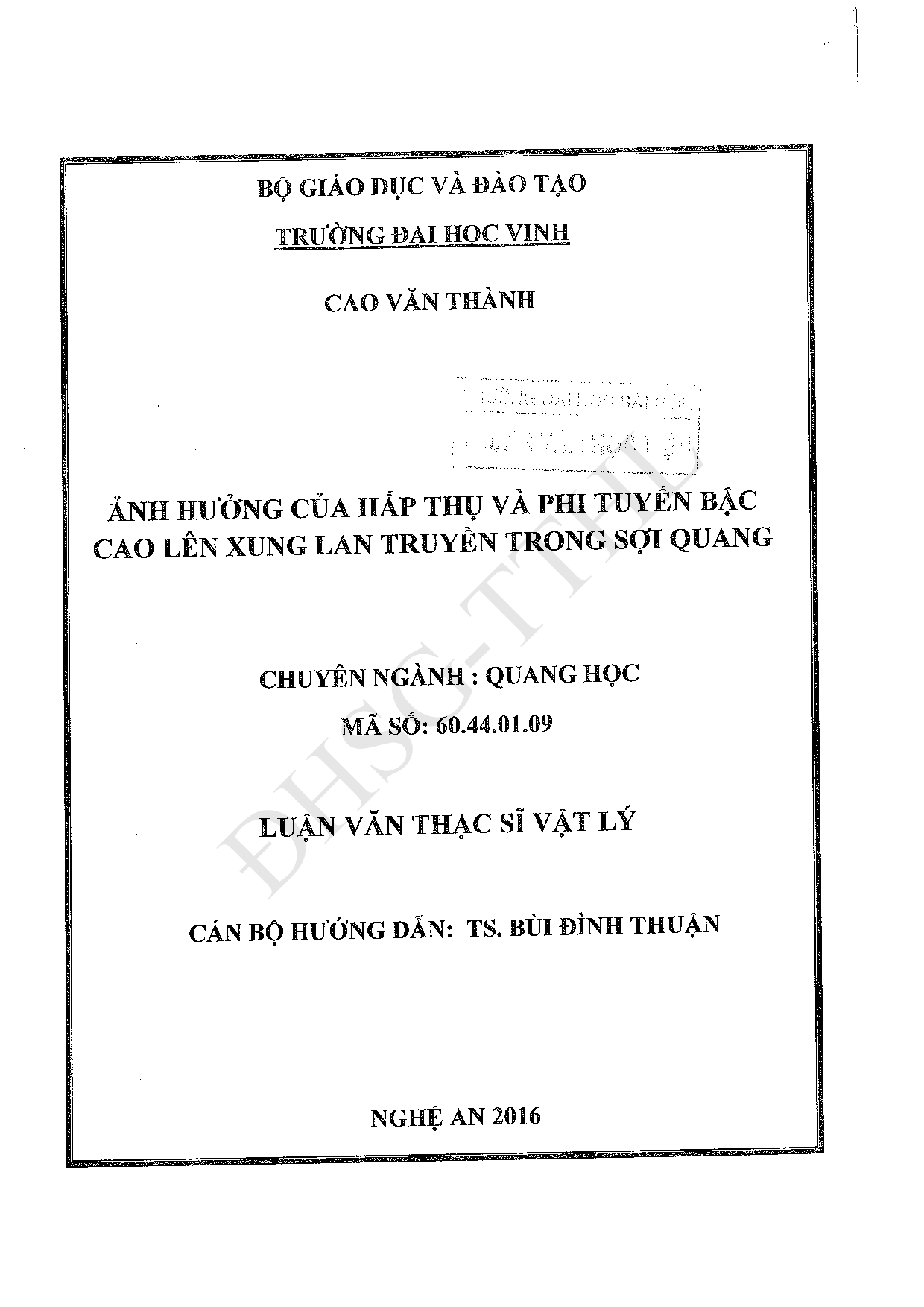 Ảnh hưởng của hấp thụ và phi tuyến bậc cao lên xung lan truyền trong sợi quang