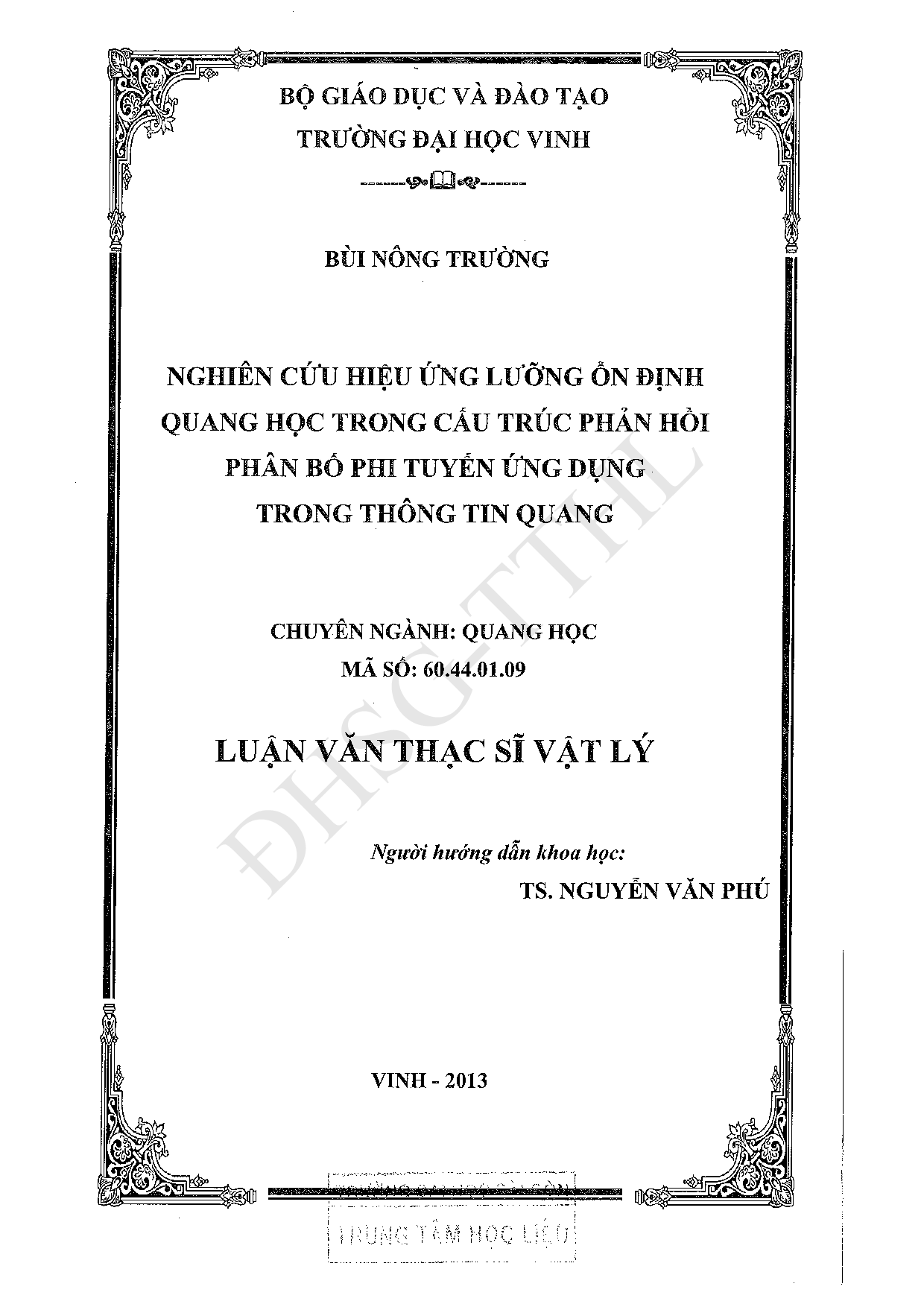 Nghiên cứu hiệu ứng lưỡng ổn định quang học trong cấu trúc phản hồi phân bố phi tuyến ứng dụng trong thông tin quang