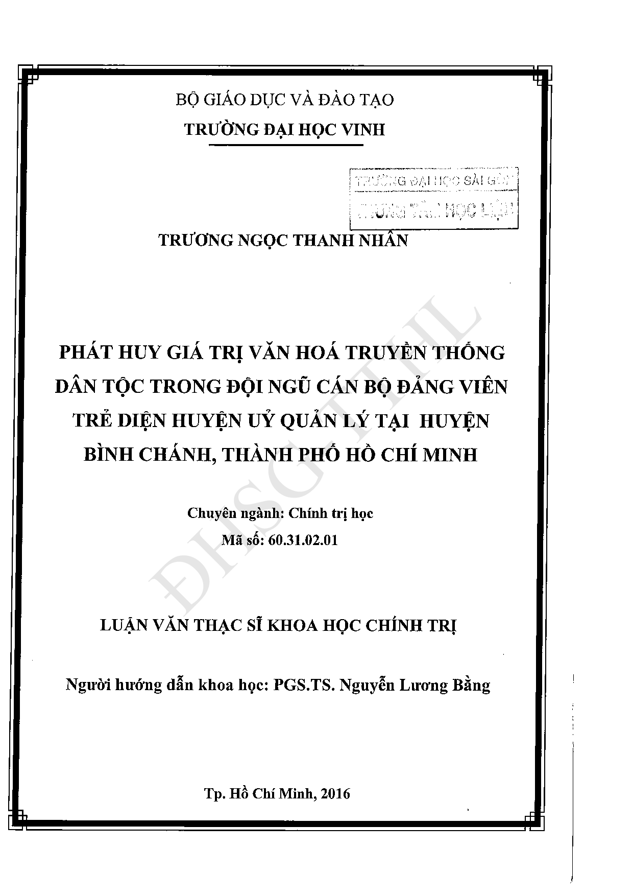 Phát huy giá trị văn hóa truyền thống dân tộc trong đội ngũ cán bộ đảng viên trẻ diện huyện ủy quản lý tại huyện Bình Chánh, thành phố Hồ Chí Minh