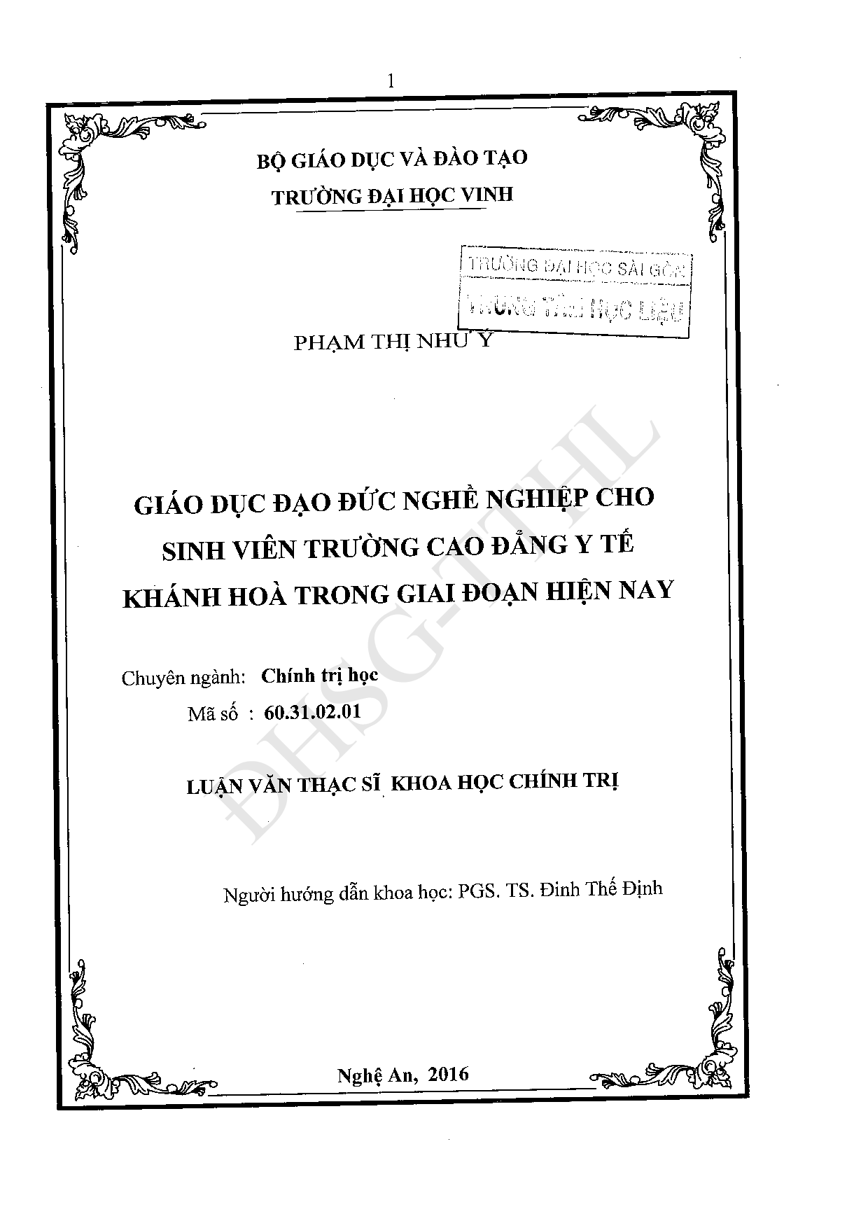 Giáo dục đạo đức nghề nghiệp cho sinh viên trường Cao đẳng Y tế Khánh Hòa trong giai đoạn hiện nay