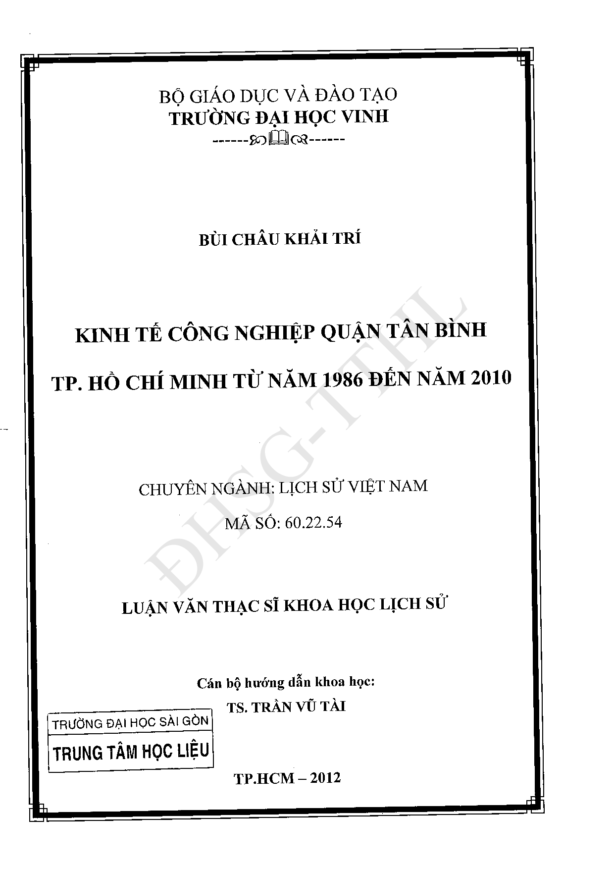 Kinh tế công nghiệp quận Tân Bình Tp. Hồ Chí Minh từ năm 1986 đến năm 2010