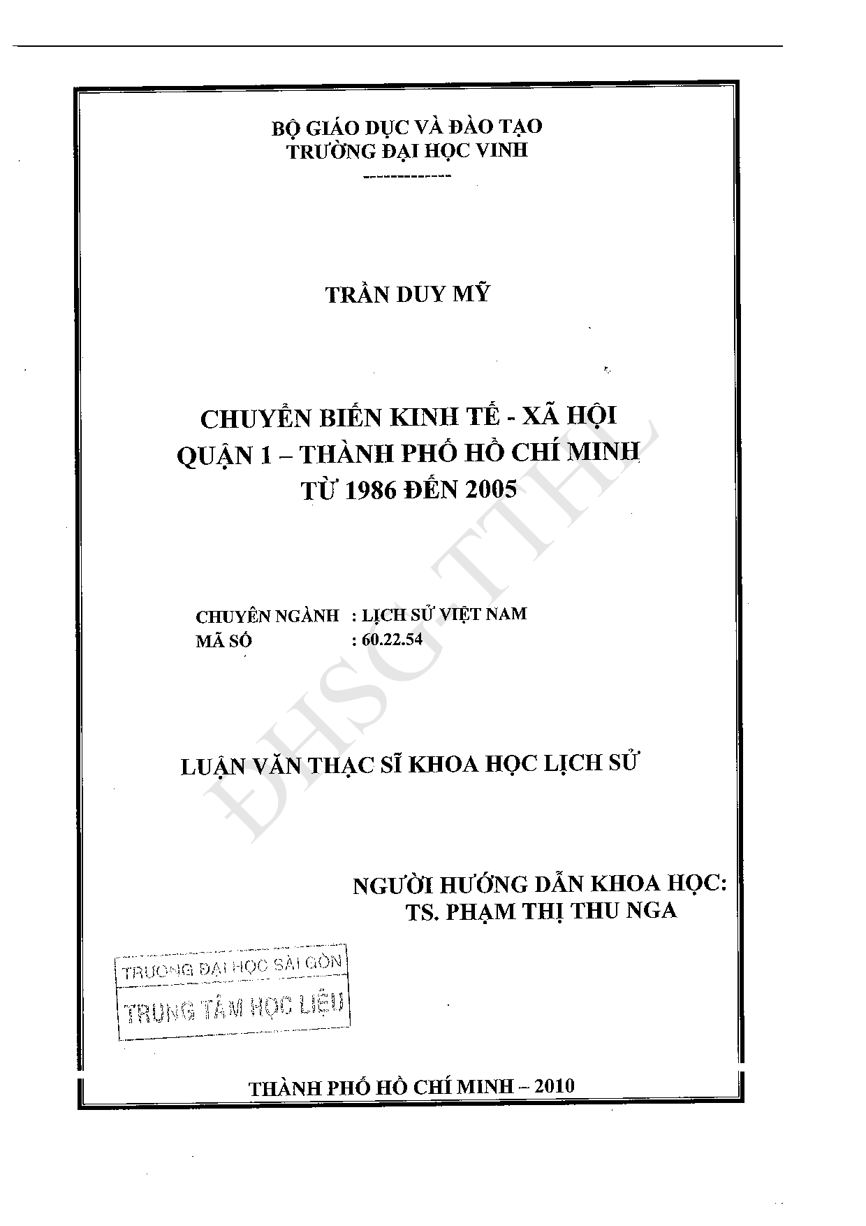 Chuyển biến kinh tế - xã hội quận 1 - thành phố Hồ Chí Minh từ 1986 đến 2005