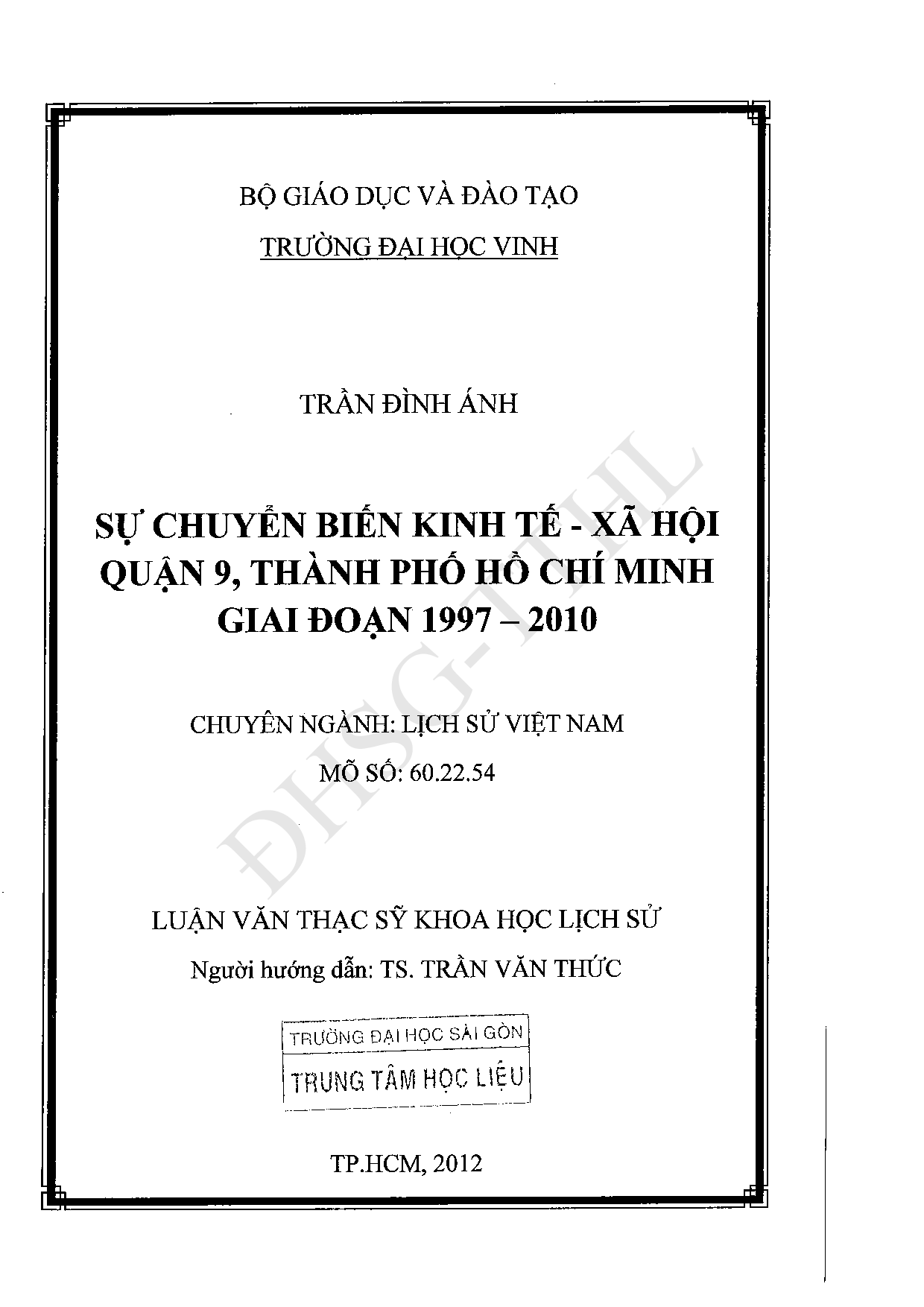 Sự chuyển biến kinh tế - xã hội quận 9, thành phố Hồ Chí Minh giai đoạn 1997 - 2010