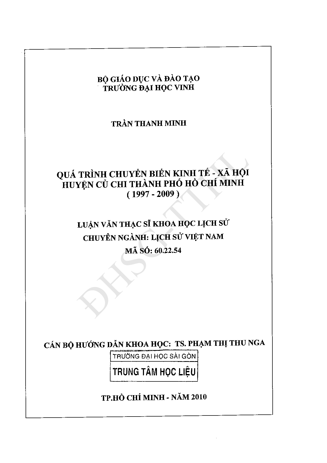 Quá trình chuyển biến kinh tế - xã hội huyện Củ Chi thành phố Hồ Chí Minh (1997 - 2009)