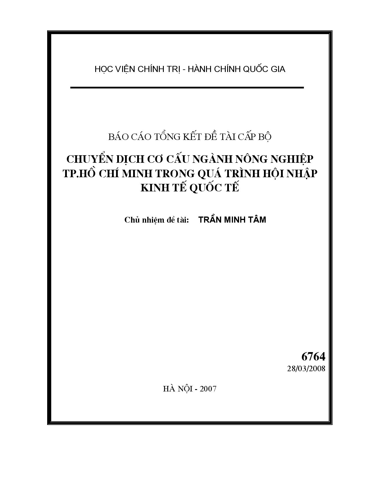 Chuyển dịch cơ cấu ngành nông nghiệp TP. Hồ Chí Minh trong quá trình hội nhập kinh tế quốc tế  