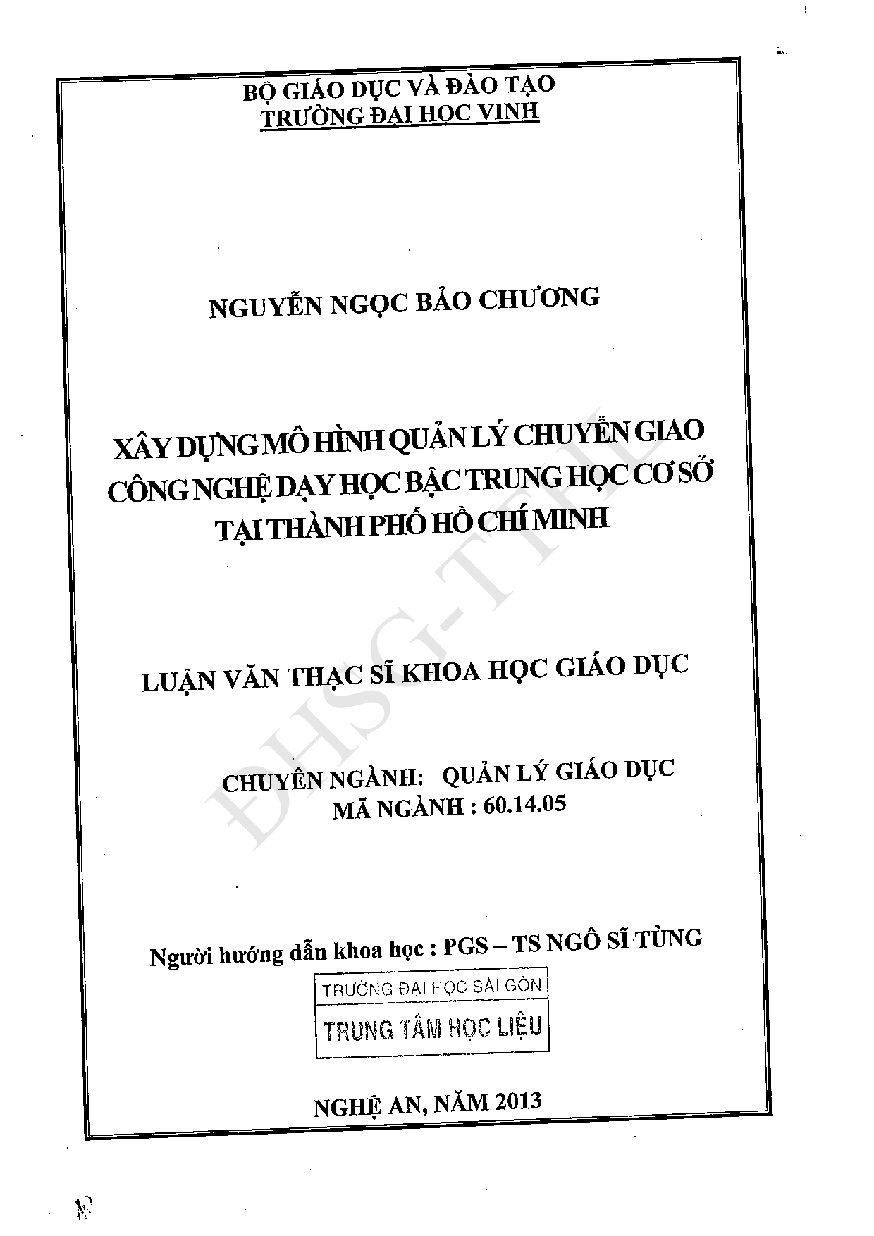 Xây dựng mô hình quản lý chuyển giao công nghệ dạy học bậc Trung học cơ sở tại Thành phố Hồ Chí Minh