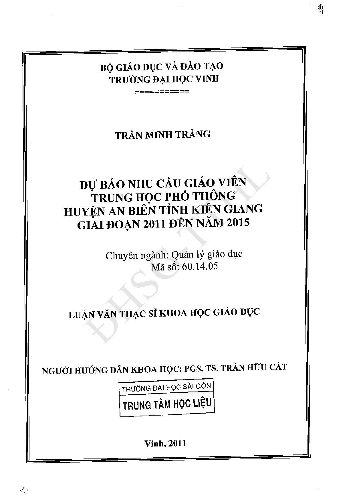 Dự báo nhu cầu giáo viên Trung học phổ thông huyện An Biên tỉnh Kiên Giang giai đoạn 2011 đến năm 2015