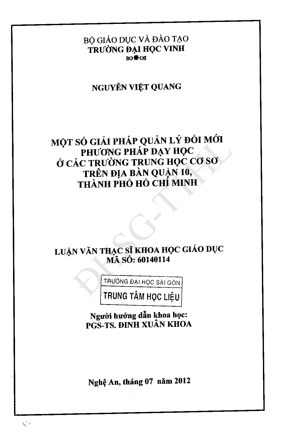 Một số giải pháp quản lý đổi mới phương pháp dạy học ở các trường Trung học cơ sở trên địa bàn quận 10, thành phố Hồ Chí Minh