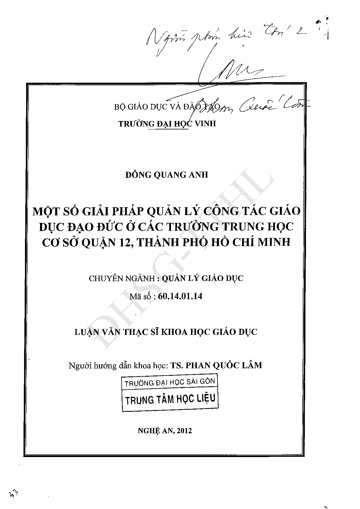 Một số giải pháp quản lý công tác giáo dục đạo đức ở các trường Trung học cơ sở quận 12, thành phố Hồ Chí Minh